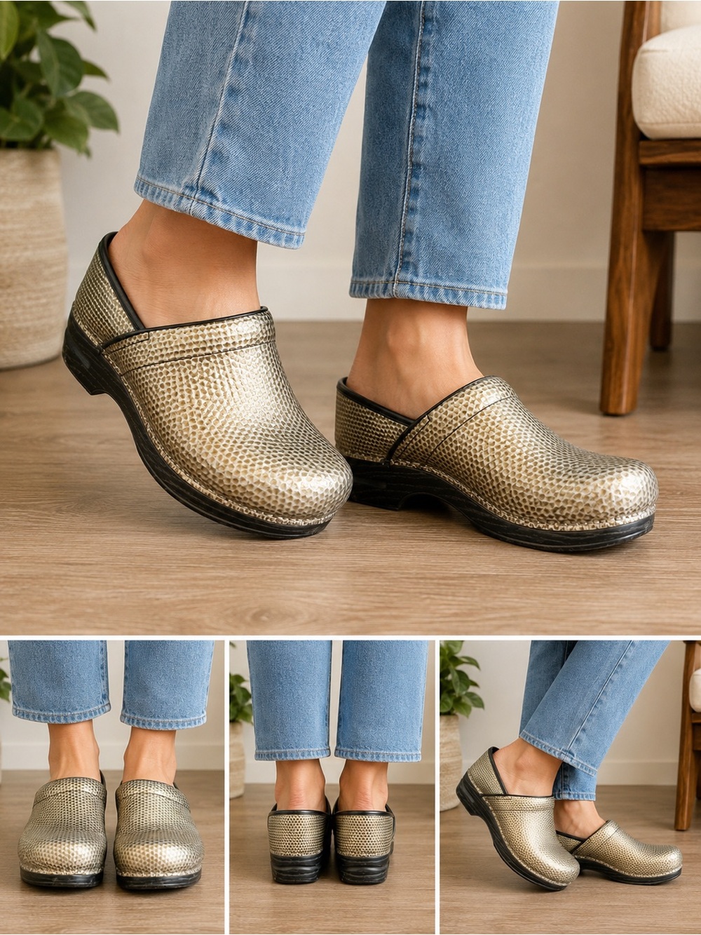 Dansko Professional Metallic Textured‎ Leather Clogs Size 42 EU Women’s 11